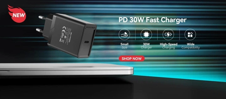 Сетевое зарядное устройство Vention PD 30 W Type-C быстрая зарядка Black (YM1219) - изображение 2
