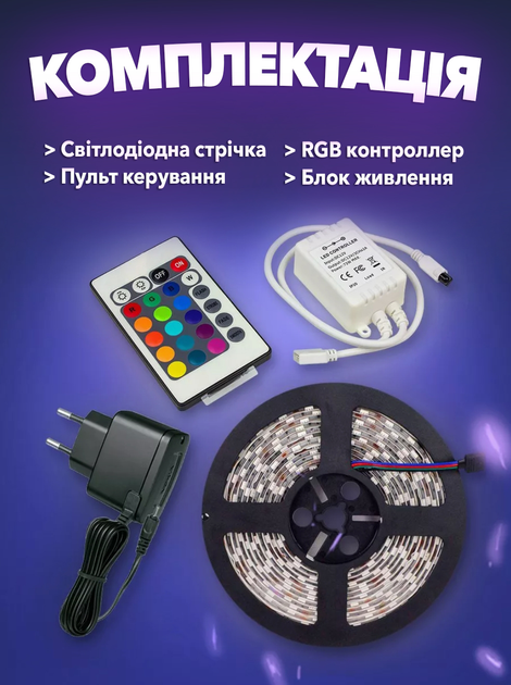Светодиодная RGB лента 5050 с контроллером и пультом 5 метров ...