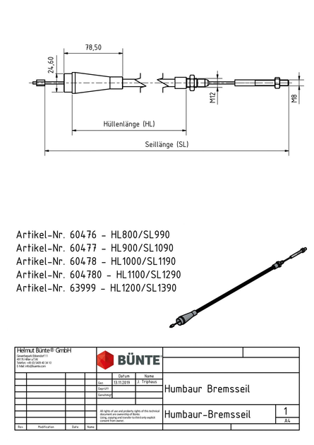 Трос тормозной для Humbaur 900/1090мм 60477 - изображение 2