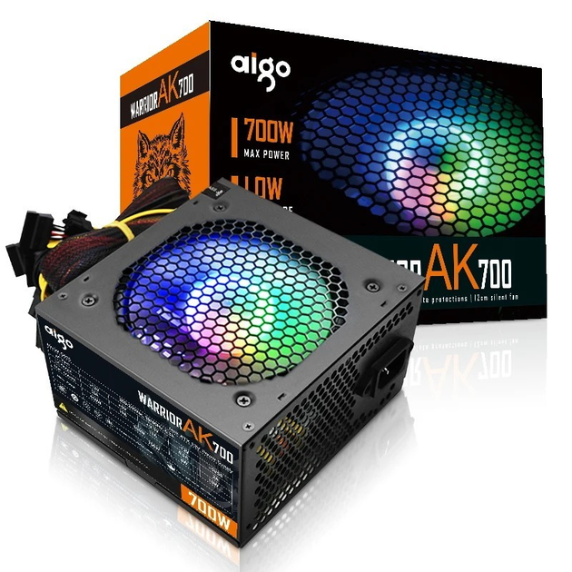 RGB Блок питания Aigo Warrior AK700 для настольного ПК, 700W, 120 мм, 24 контакта, 12В - изображение 1