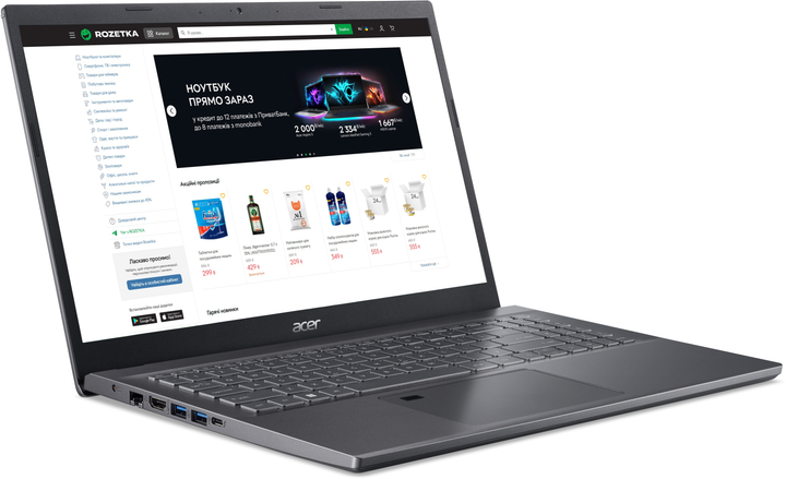 Ноутбук Acer Aspire 5 A515-57G-35VM (NX.KMHEU.003) Steel Gray / Intel Core i3-1215U / RAM 8 ГБ / SSD 512 ГБ / nVidia GeForce RTX 2050, 4 ГБ / Підсвітка клавіатури - зображення 3