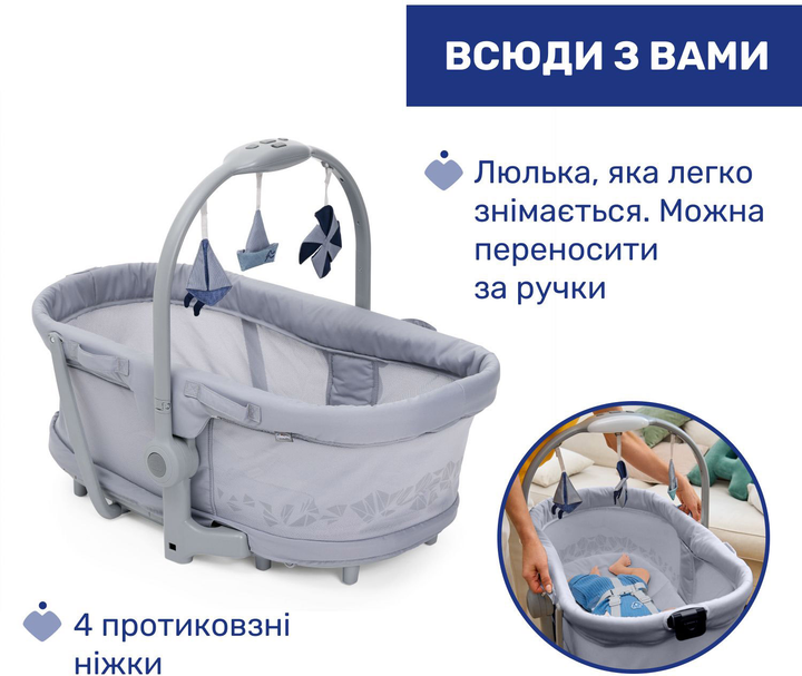 Ліжечко-стільчик Chicco Baby Hug Pro 5 в 1 для годування Сіре (87076.40) - зображення 6