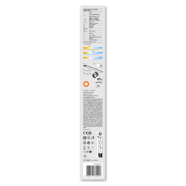 Настенно-потолочный аккумуляторный светильник LEDVANCE LINEAR LED FLAT SEN DIM 3,2W 3000-4000-6500К 200Lm 40см (4058075762213) - изображение 5