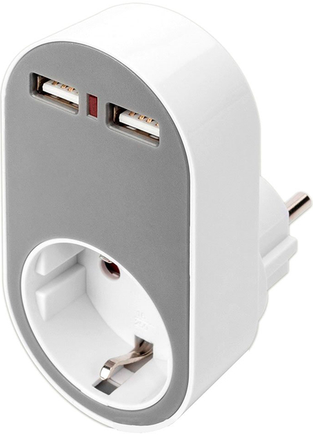 Зарядний пристрій 2xUSB-A 250V Digitus White/Gray (DA-70617) - зображення 1