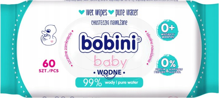 Chusteczki nawilżane Bobini Baby wodne 60 szt (5900931031607) - obraz 1