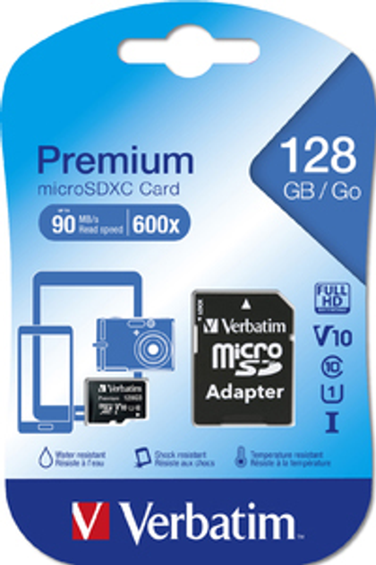 Karta pamięci Verbatim Premium MicroSDXC 128 GB Class 10 + adapter SD (23942440857) - obraz 3