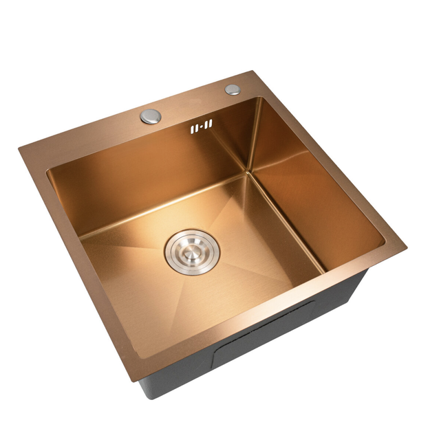 Мийка кухонна Platinum Handmade 50*50 (см) з PVD поверхнею, золото +дозатор+кошик+сифон - зображення 2