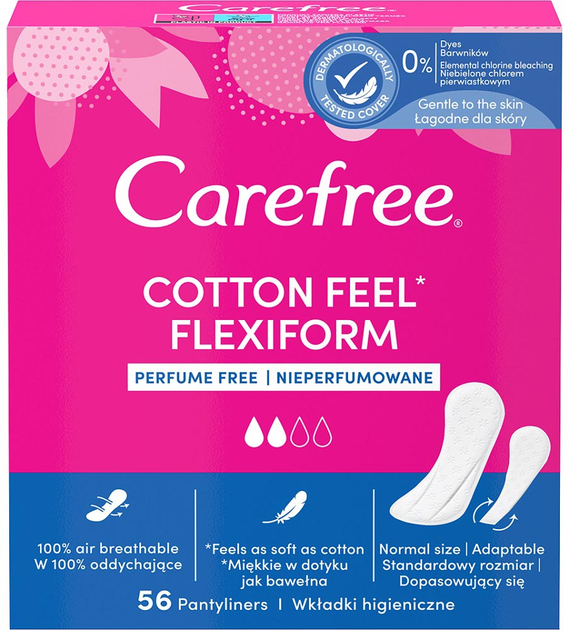 Гігієнічні прокладки Carefree Cotton Feel Flexiform Perfume Free 56 шт (3574661482194) - зображення 1