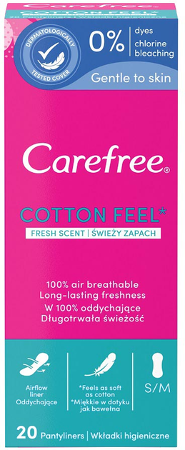 Wkładki higieniczne Carefree Normal cotton feel świeży zapach 20 szt (3574660067613) - obraz 1