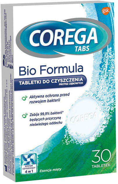 Tabletki do czyszczenia protez zębowych Corega Tabs Bio Formula 30 szt (5901208714773) - obraz 1