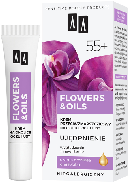 Крем для шкіри навколо очей та губ AA Cosmetics Flowers&Oils 55+ Зміцнюючий проти зморшок 15 мл (5900116083902) - зображення 1