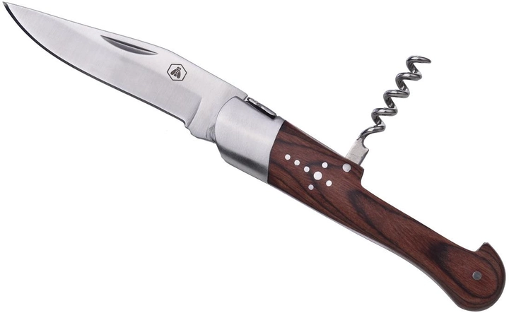 Складной охотничий нож Laguiole 19.5 см со штопором и кожаным чехлом Коричневый (40268499) - изображение 2