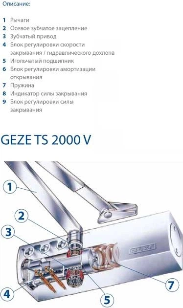 Дверной доводчик GEZE TS 2000 NV BC с рычажной тягой Антрацитовый (TS2000 124947+102425) - изображение 5