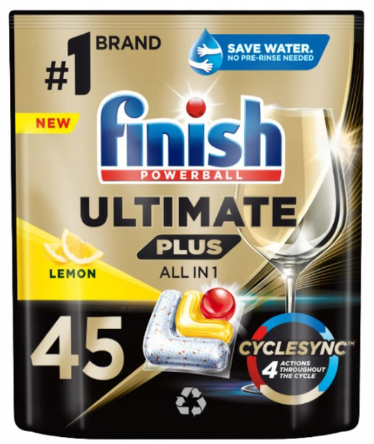 Kapsułki do zmywarki FINISH Ultimate Plus Lemon 45 szt (5908252010998) - obraz 1