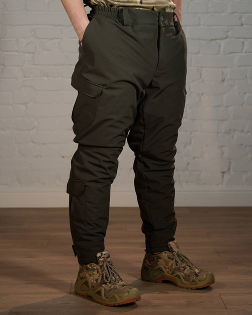 Зимові тактичні штани SoftShell з утеплювачем ХОЛОСОФТ олива теплі водонепроникаючі S - (46) - зображення 1
