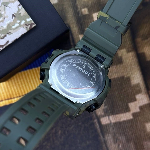 Мужские часы Patriot 004CMGRUASI Тризуб серебро Зеленый камуфляж + Коробка - изображение 5