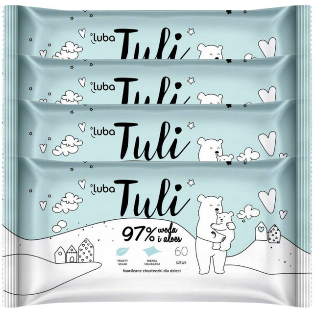 Вологі серветки для дітей та немовлят Luba Tuli 97% вода і алое 4x60 шт (5903968221515) - зображення 1