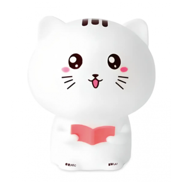 Нічник іграшка Котик з рожевою книгою м'який силіконовий дитячий з акумулятором 1200 мАh і різнобарвним світінням, білий (D-2019091314) - зображення 4