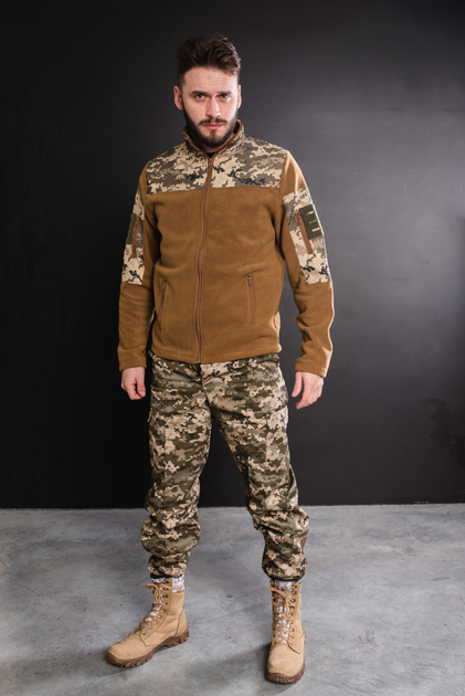 Кофта флисовая мужская военная тактическая с липучками под шевроны ВСУ (ЗСУ) Пиксель 8157 54 размер койот - изображение 2