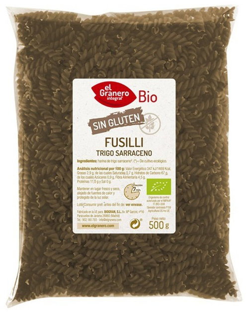Makarony El Granero Buckwheat Fusilli Gluten Free Bio 500 g (8422584088274) - obraz 1