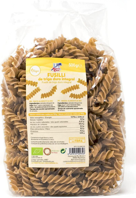 Makarony La Finestra Whole Durum Wheat Fusilli 500 g (8437010509346) - obraz 1