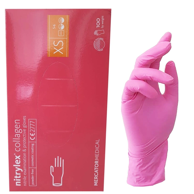 Рукавички нітрілові з колагеном NITRYLEX рожевіХS 100 шт - зображення 1