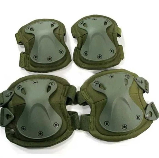 Тактические защитные наколенники и налокотники из ударопрочного пластика 4 шт 1000D Зеленый Army gre - изображение 2