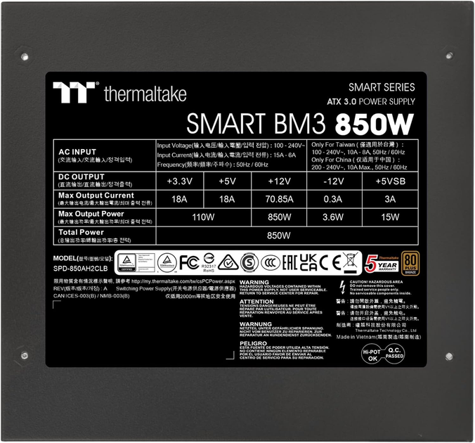 Блок живлення Thermaltake Smart BM3 Bronze 850 W (PS-SPD-0850MNFABE-3) - зображення 5