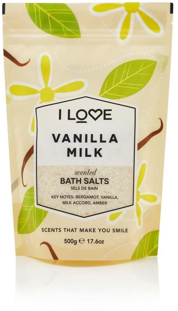 Солі для ванни I Love Scented Bath Salts заспокійливі та розслаблювальні Ванільне молоко 500 г (5060351545457) - зображення 1
