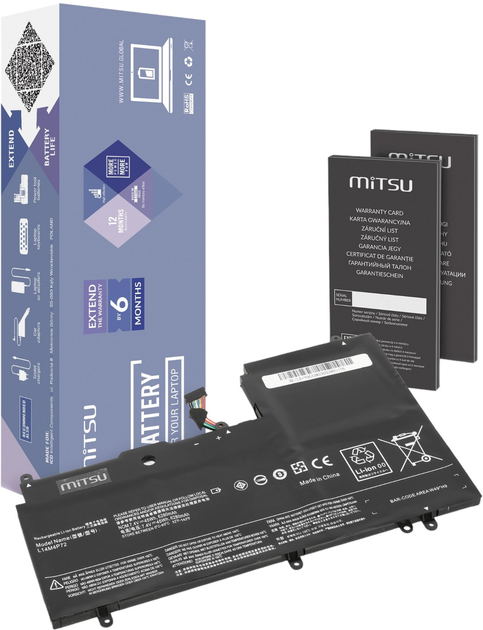 Акумулятор Mitsu для ноутбуків Lenovo Yoga 3 1470/700-14ISK 7.4V-7.6V 6280 mAh (5904162454846) - зображення 1