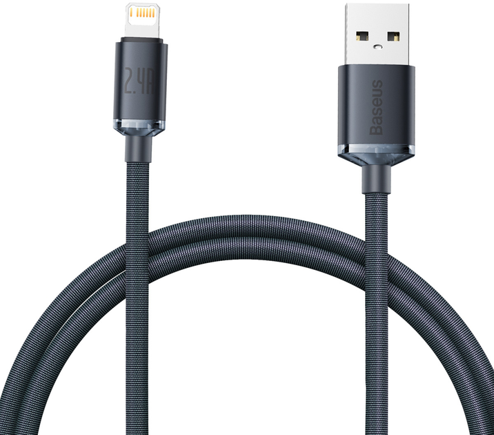 Кабель Baseus Crystal Shine Series Fast Charging Data Cable USB to iP 2.4 A 1.2 m Black (CAJY000001) - зображення 1