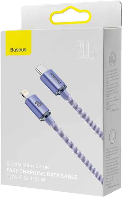 Kabel Baseus Crystal Shine Series Fast Charging Data Cable Type-C to IP 20 W 1.2 m Purpurowy (CAJY000205) - obraz 8