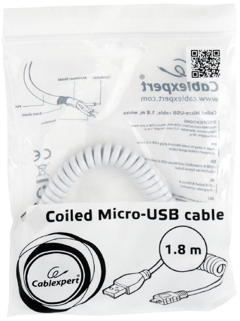 Кабель спіральный Cablexpert USB - MicroUSB 1.8 м White (CC-mUSB2C-AMBM-6-W) - зображення 6