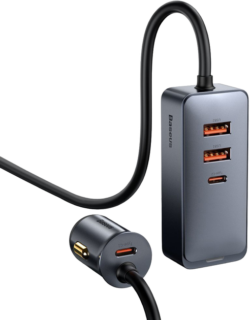 Автозарядка Baseus Share Together PPS with extension cord 120 W (2 USB, 2 USB-C) Grey (CCBT-A0G) - зображення 2