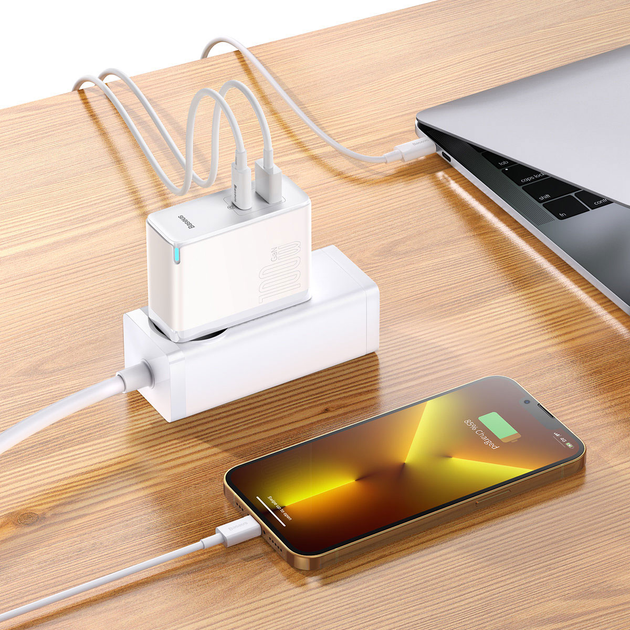 Мережевий зарядний пристрій Baseus GaN5 Pro Fast Charger C+U 100W EU (With Cable Type-C to Type-C 100W 20V/5A 1 м) White (CCGP090202) - зображення 11