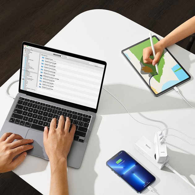 Мережевий зарядний пристрій Baseus GaN5 Pro 140W (2 x Type-C + USB) + Кабель Type-C + Type-C) White (CCGP100202) - зображення 11