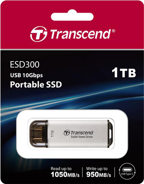 Dysk SSD Transcend ESD300 1TB USB 3.1 Gen 2 Type-C Silver (TS1TESD300S) Zewnętrzny - obraz 6