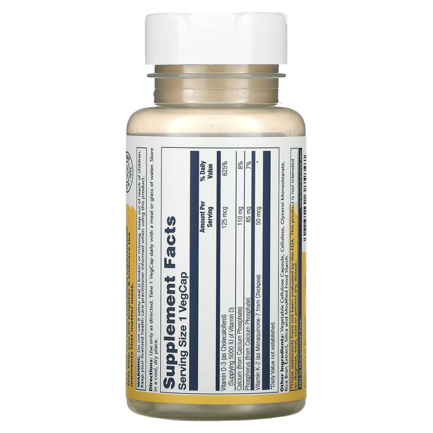 Solaray Кальций Д3 + К2, Vitamin D 3 + K2 - 60 капсул (076280385847) - изображение 2