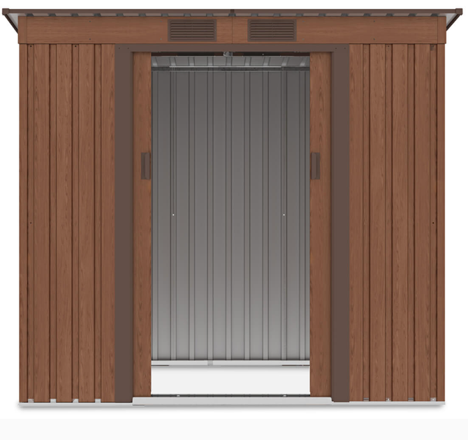 Садовий будинок сарай із навісом для інструментів OREGON 7x4 Walnut 201x121 cm 004030 - Фото 4 Садовий будинок сарай із навісом для інструментів OREGON 7x4 Walnut 201x121 cm 004030 - зображення 4