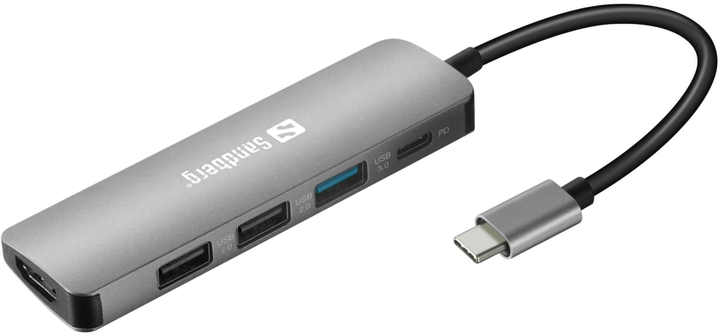 Stacja dokująca Sandberg USB-C 3xUSB3.0 1xUSB-C 1xHDMI Grey (5705730136320) - obraz 1