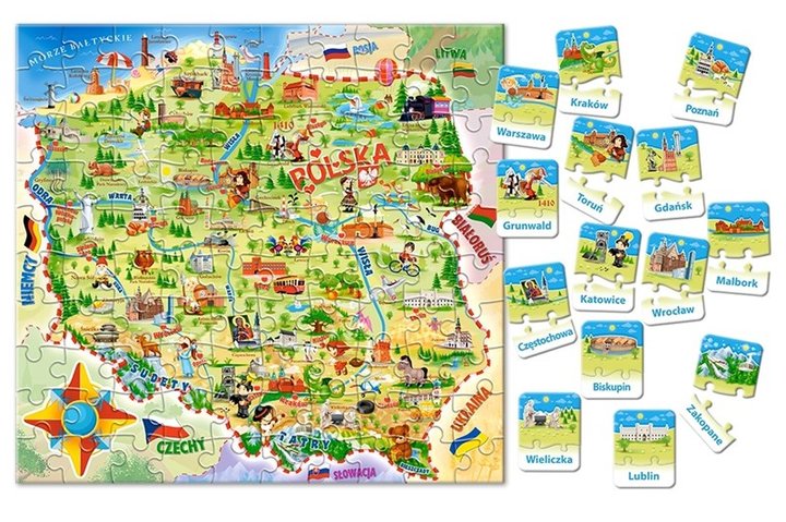 Пазл Castor Пізнавальна карта Польщі 35 x 33 см 100 деталей (5904438000142) - зображення 2