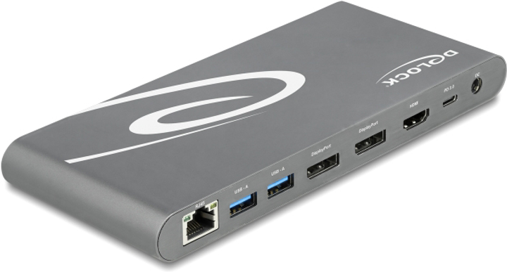 Stacja dokująca Delock 2xDisplayPort/HDMI/3xUSB3.2/RJ45 Ethernet/Audio/2xUSB-C Grey (4043619877720) - obraz 3