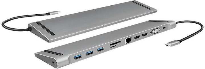Stacja dokująca Logilink USB USB-C Eigang 11Port 3xUSB3.2 USB-C 2xHDMI VGA AUX RJ45 Silver (4052792062847) - obraz 2