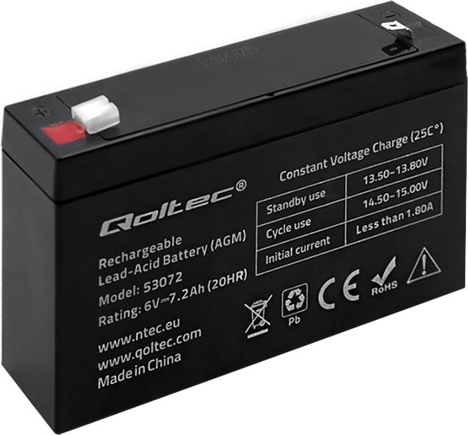 Akumulator Qoltec AGM 6V 7.2Ah max. 64.8A 53072 (5901878530727) - obraz 1