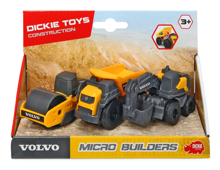 Набір будівельної техніки Dickie Toys Volvo 3-Pak Каток самоскид і екскаватор (4006333061424) - зображення 1