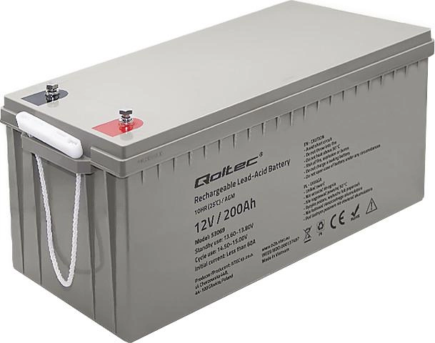 Акумуляторна батарея Qoltec AGM 12V 200Ah max. 3000A 54.1kg 53069 (5901878530697) - зображення 1
