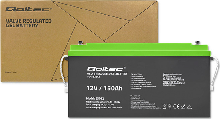 Акумуляторна батарея Qoltec żelowy 12V 150Ah GEL 41.8kg 53082 (5901878530826) - зображення 8