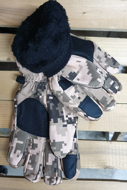 Перчатки водонепроницаемые на меху с сенсорным эфектом, мужские зимние перчатки Пиксель XXL - изображение 1