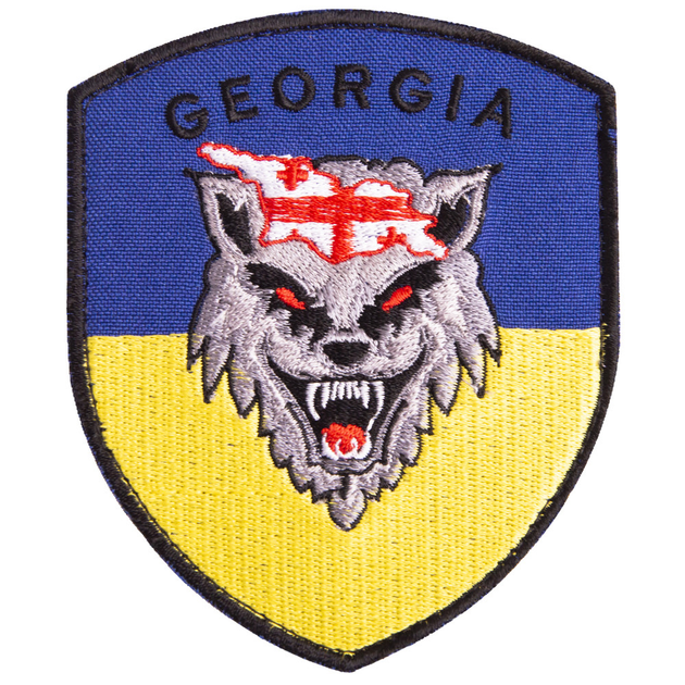 Шеврон на липучке Грузия, волк на фоне флага Украины 7х9 см (800029837) TM IDEIA - изображение 1