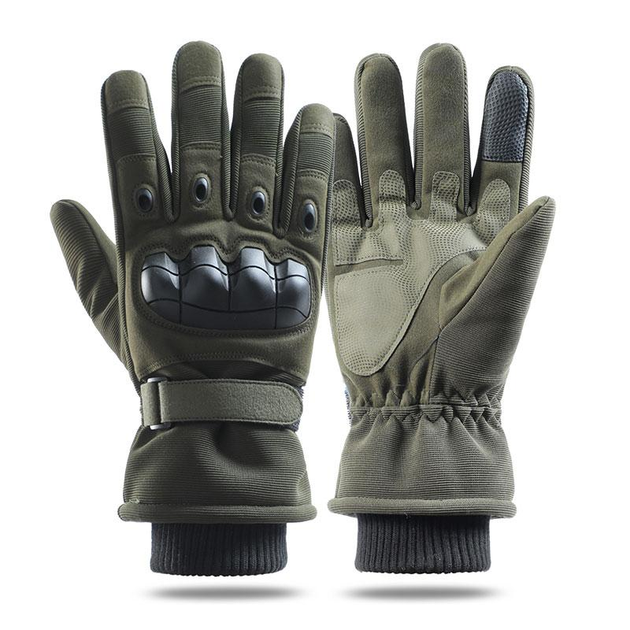 Зимові рукавички Оливкового кольору з сенсорним ефектом, чоловічі рукавички утеплені XL - зображення 2